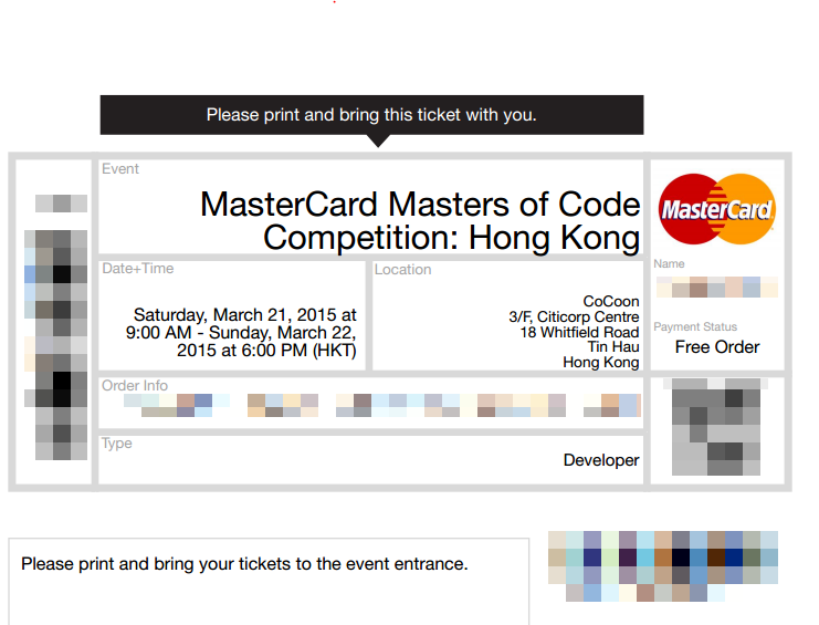 e-ticket for MasterCard Hackathon