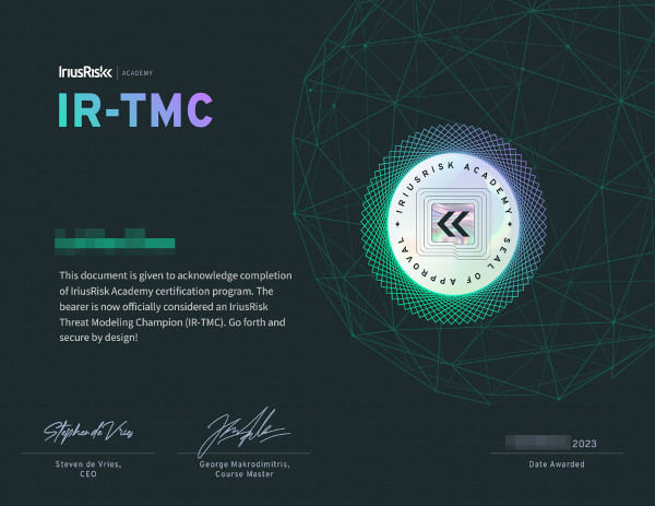 IriusRisk - Threat Modeling Champion (IR-TMC) De-Risker Program