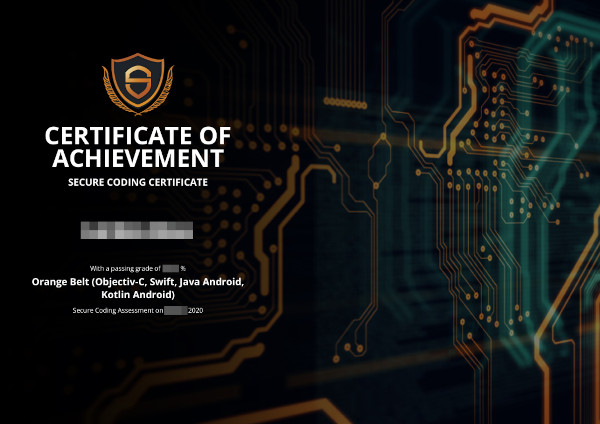 Secure Coding Certificate Orange Belt (Objective-C, Swift, Java Android, Kotlin Android)