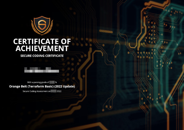Secure Coding Certificate Orange Belt (Terraform Basic)(2022 Update)